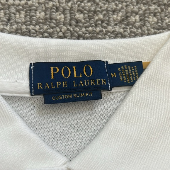 New Polo Ralph Lauren Shirt White Navy Large Logo M Custom Slim Fit - Picture 5 of 7